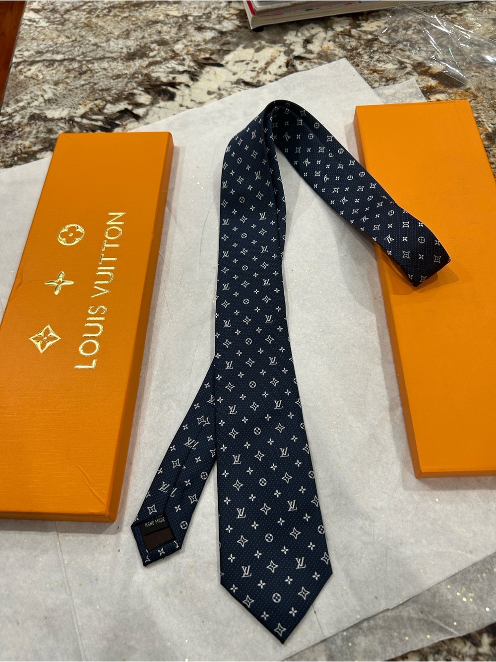 Louis Vuitton Dark Blue Monogram Silk Tie